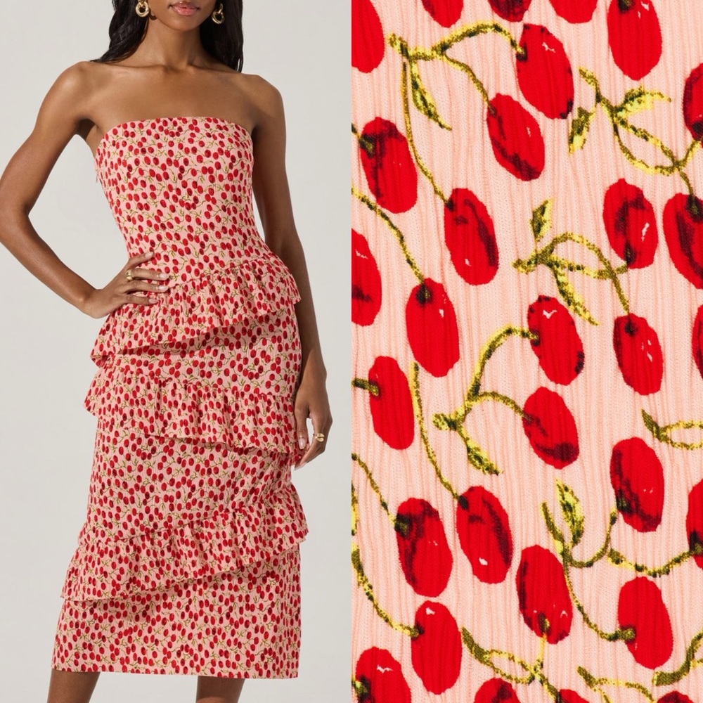 ASTR The Label Strapless Red Cherry Print Dress Size S EUC